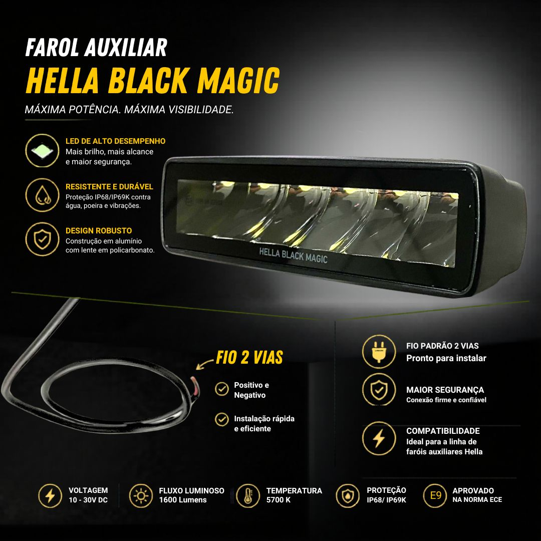 Par Farol Auxiliar Barra Led Longo Alcance Black Magic Spot Quadriciclo Jeep Utv Hella 1FB358176211 Par Farol Auxiliar Barra Led Longo Alcance Black Magic Spot Quadriciclo Jeep Utv Hella 1FB358176211