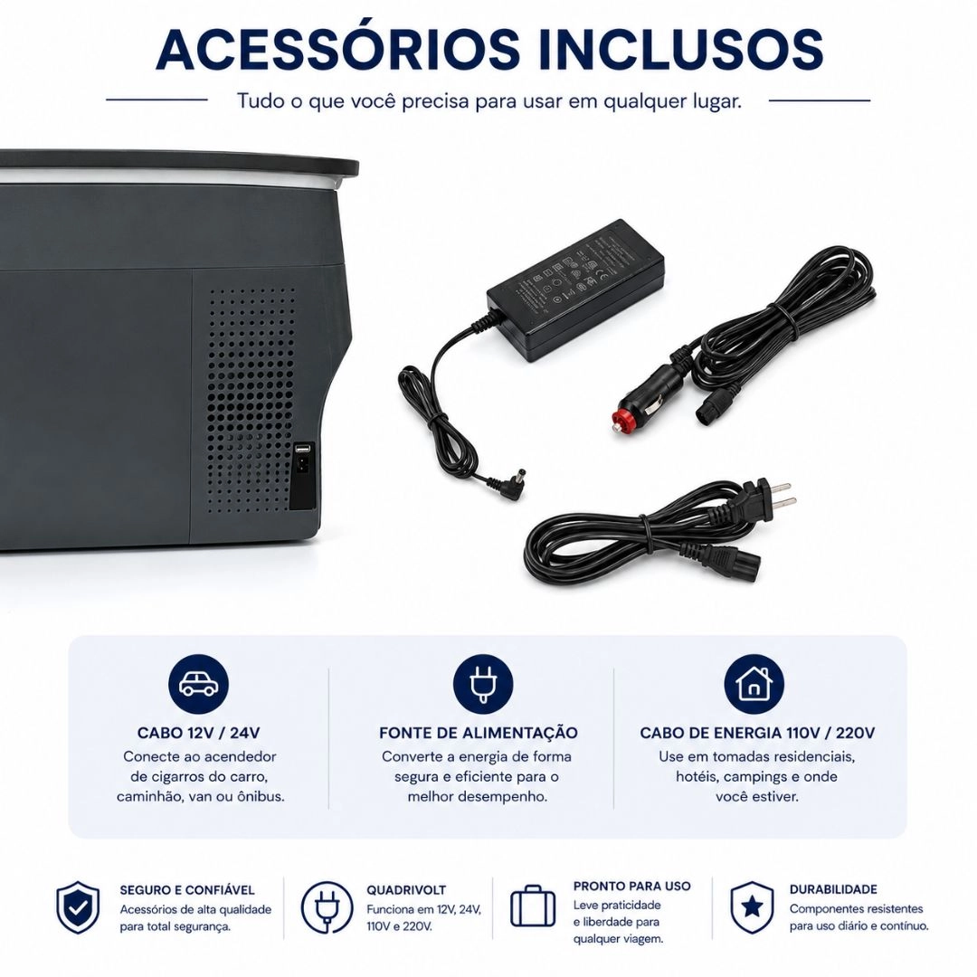 Geladeira Portátil 36 Litros 12V/24V 110v/220v Caminhão Ônibus Van Camping Barco Lancha Pesca Geladeira Portátil 36 Litros 12V/24V 110v/220v Caminhão Ônibus Van Camping Barco Lancha Pesca
