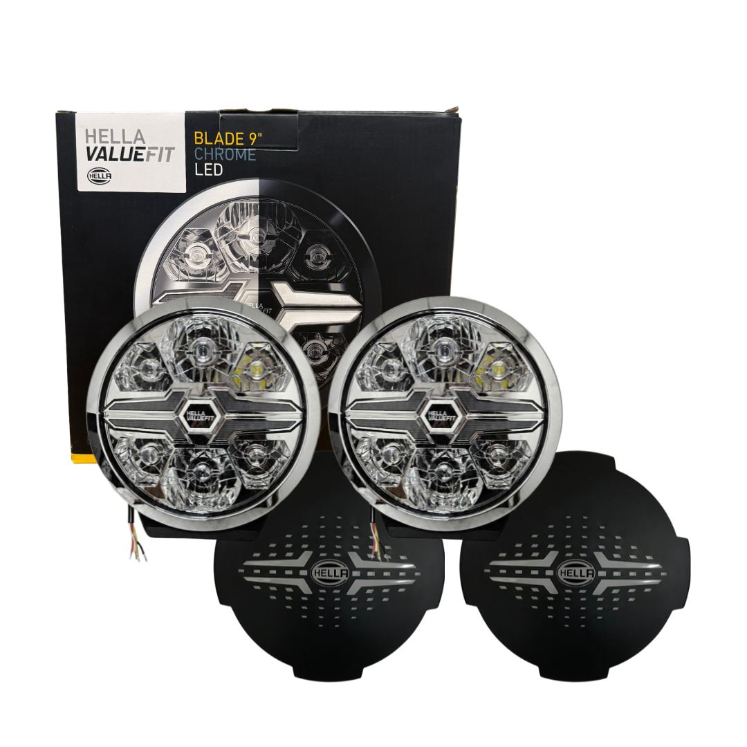 Par Farol 9 Polegadas LED 22cm Original Hella Blade Drl Branco/Âmbar 18W 12/24V Bivolt + Capa