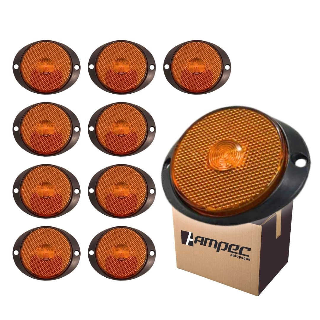 Kit 10 Lanterna Lateral Implemento P 65mm Com Suporte Frontal LED Amarela Para Carreta Caminhão Trailer Reboque