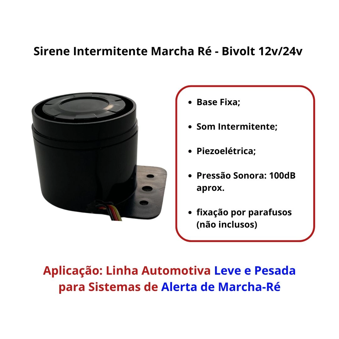 Sirene Marcha Ré Intermitente 110dB/80dB Bivolt 12v/24v Sirene Ré Caminhão Van Onibus  DNI4127