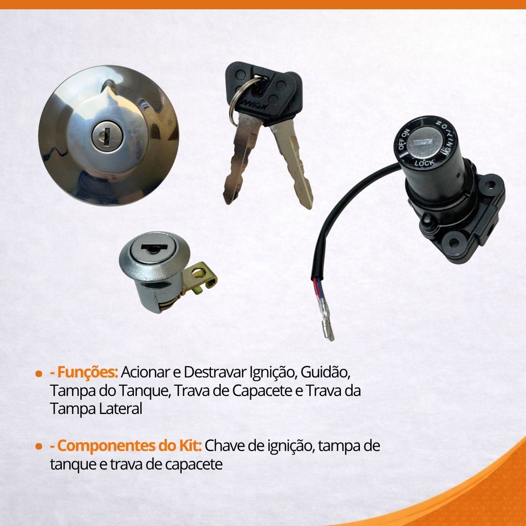 Kit Chave de Ignição Tampa de Tanque e Trava Lateral 3 Peças Para Yamaha YS 250 Fazer 2006 Magnetron Kit Chave de Ignição Tampa de Tanque e Trava Lateral 3 Peças Para Yamaha YS 250 Fazer 2006 Magnetron