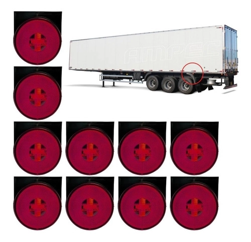 Kit 10 Lanternas Lateral Led Caminhão Carreta Com Suporte Vermelha G