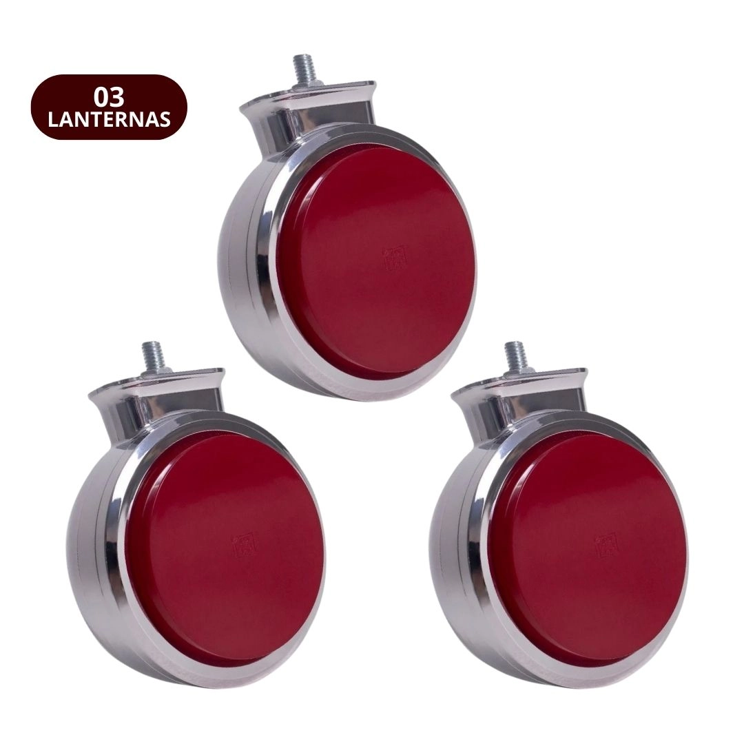 Kit 3 Lanterna Bojuda Foguinho LED Cromada Vermelha Suporte Kit 3 Lanterna Bojuda Foguinho LED Cromada Vermelha Suporte