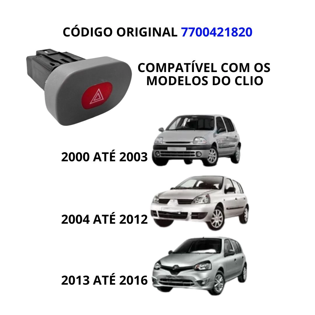 Botão Pisca Alerta Para Renault Clio 1998 a 2016 7700421820