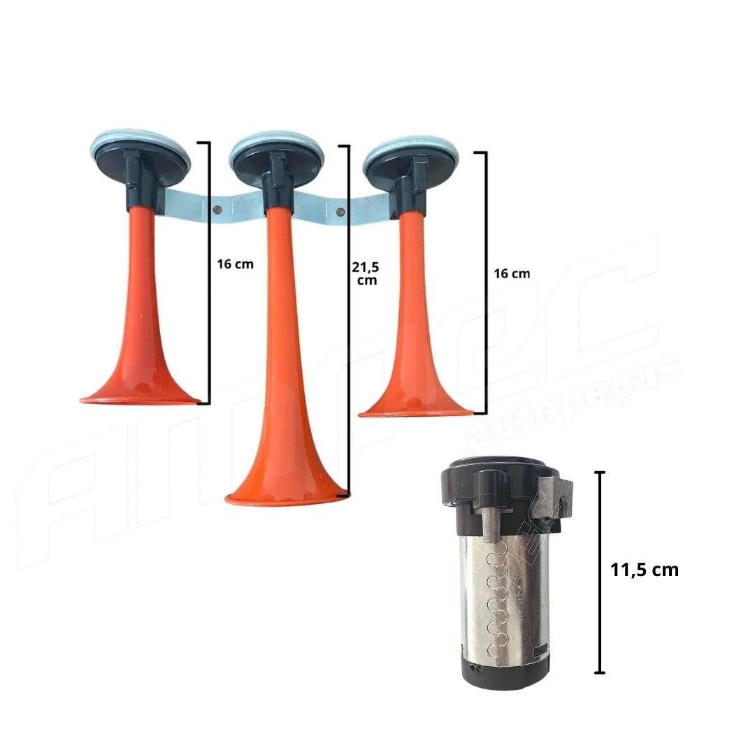 Kit Buzina Verdureiro 3 Cornetas Com Compressor a Ar 12V