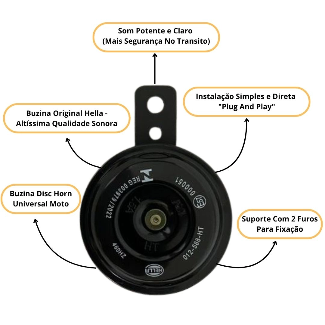 Buzina Para Motos Honda CG Fan CG Titan 125/150/160 Original Hella 12v Universal Moto Hella Buzina Para Motos Honda CG Fan CG Titan 125/150/160 Original Hella 12v Universal Moto Hella