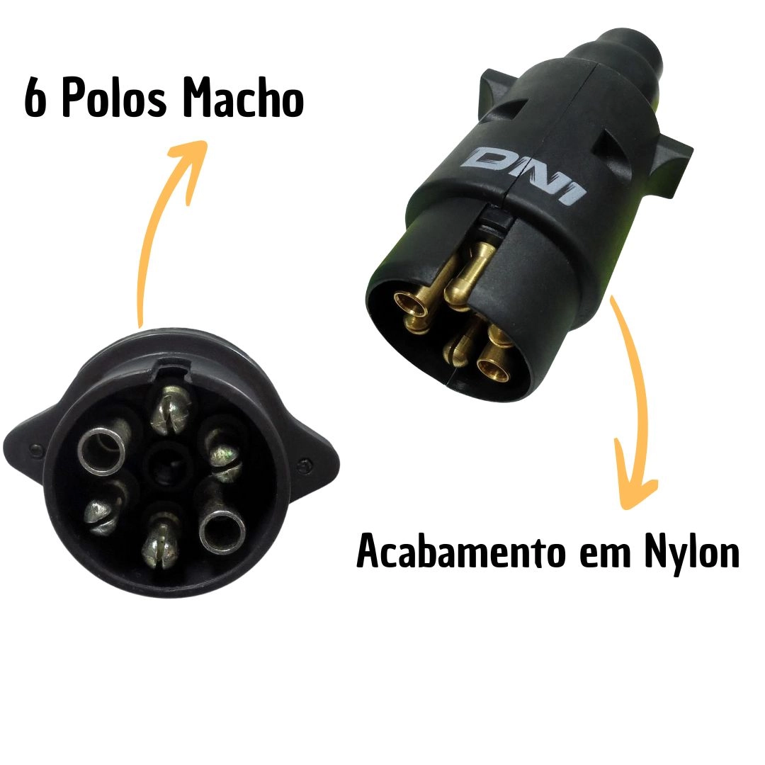Tomada Elétrica Reboque Carretinha 6 Polos Macho DNI 12/24V Tomada Elétrica Reboque Carretinha 6 Polos Macho DNI 12/24V