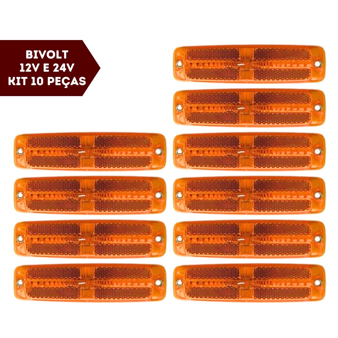 Kit 10 Lanterna Posição Lateral Retrorrefletor LED Amarela