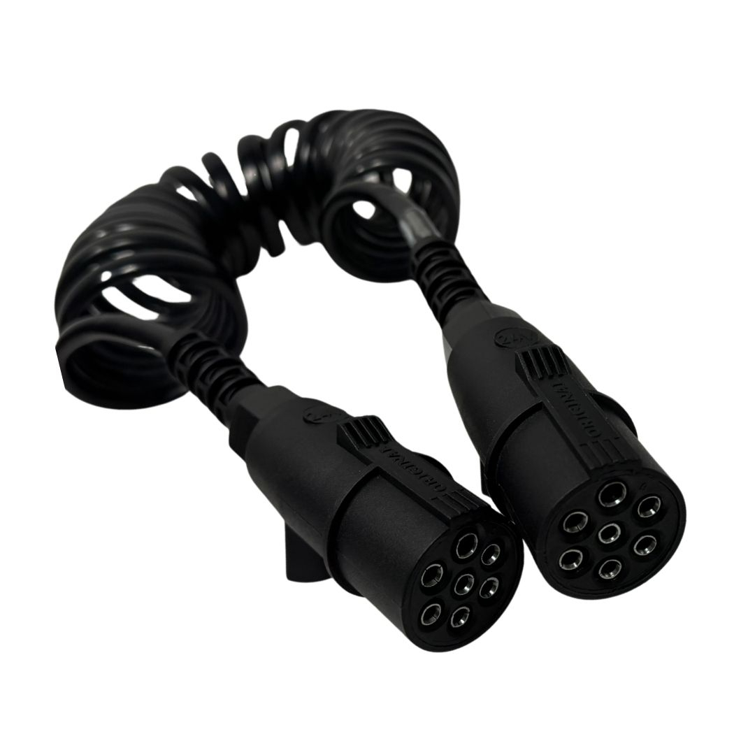 Chicote Elétrico Espiral Cavalo Carreta 7 Vias 7 Polos 4,5 Metros Tomada ISO 1185 Cavalinho Semirreboque Caminhão Pesado Chicote Elétrico Espiral Cavalo Carreta 7 Vias 7 Polos 4,5 Metros Tomada ISO 1185 Cavalinho Semirreboque Caminhão Pesado