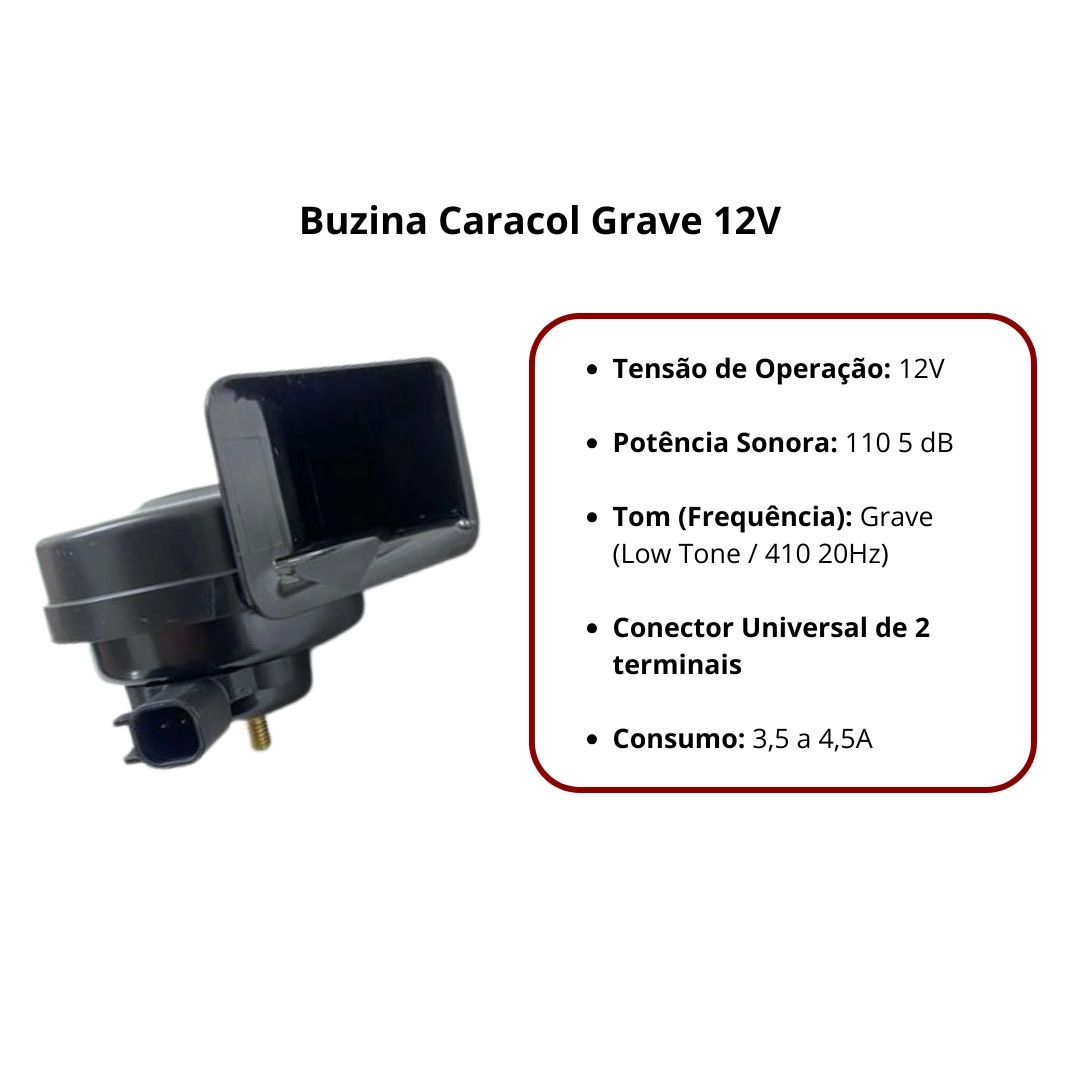 Buzina Caracol Grave 12V Para Chevrolet Onix 2013 a 2019 Buzina Grave Potente Gauss