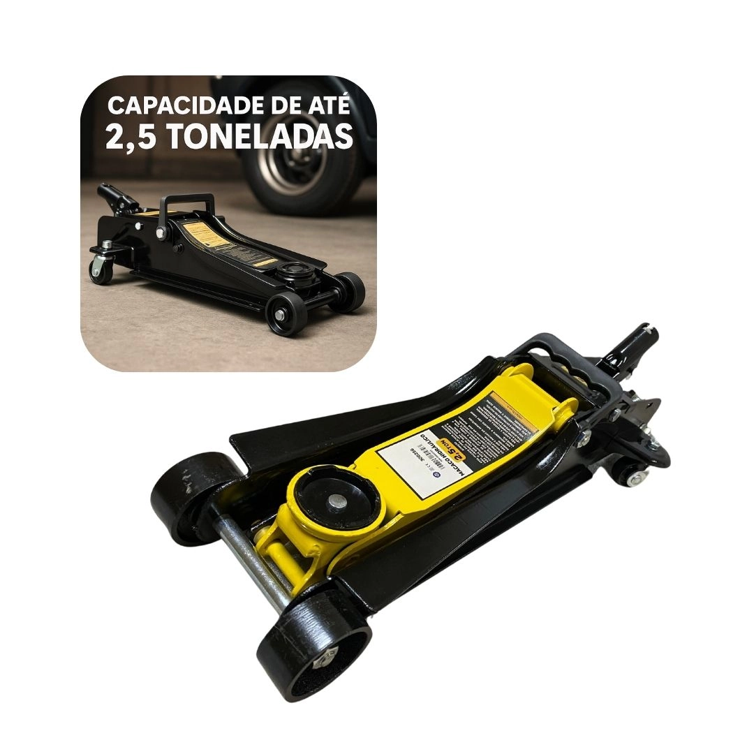 Macaco Hidráulico Tipo Jacarezinho Para Carro Rebaixado 2,5 Toneladas Preto Elevação Máxima 38,5 Cm