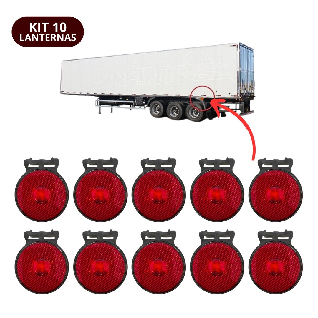 Kit 10 Lanternas Lateral Led Caminhão Carreta Com Suporte Vermelha P Kit 10 Lanternas Lateral Led Caminhão Carreta Com Suporte Vermelha P