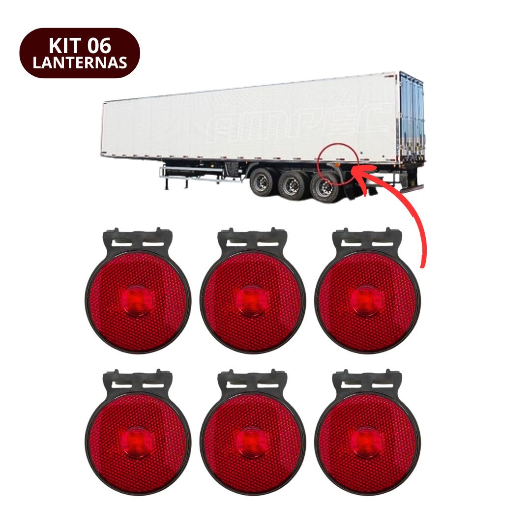 Kit 6 Lanterna Lateral Implemento P 65mm Com Suporte LED Vermelha Para Carreta Caminhão Trailer Reboque Kit 6 Lanterna Lateral Implemento P 65mm Com Suporte LED Vermelha Para Carreta Caminhão Trailer Reboque