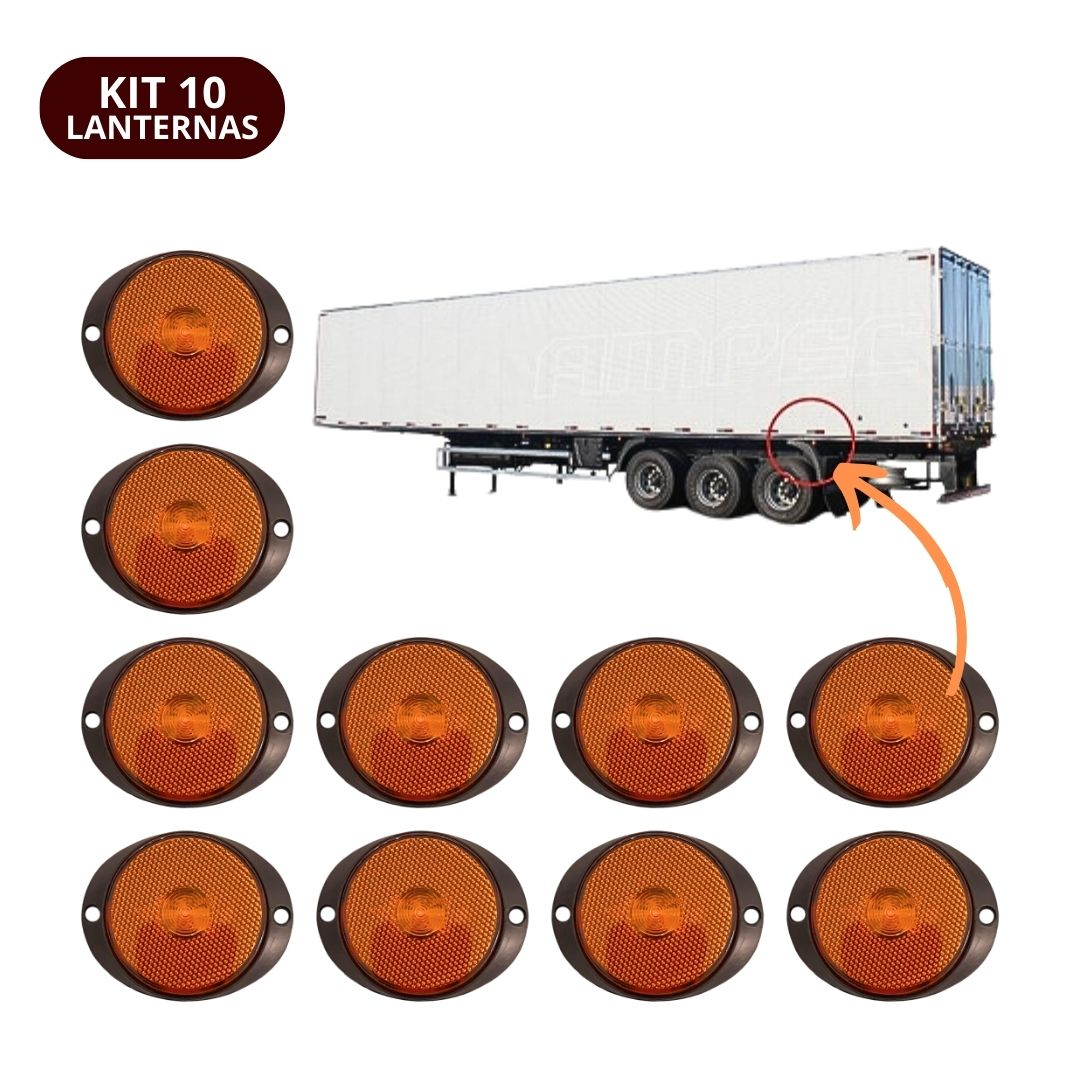 Kit 10 Lanterna Lateral Implemento P 65mm Com Suporte Frontal LED Amarela Para Carreta Caminhão Trailer Reboque Kit 10 Lanterna Lateral Implemento P 65mm Com Suporte Frontal LED Amarela Para Carreta Caminhão Trailer Reboque