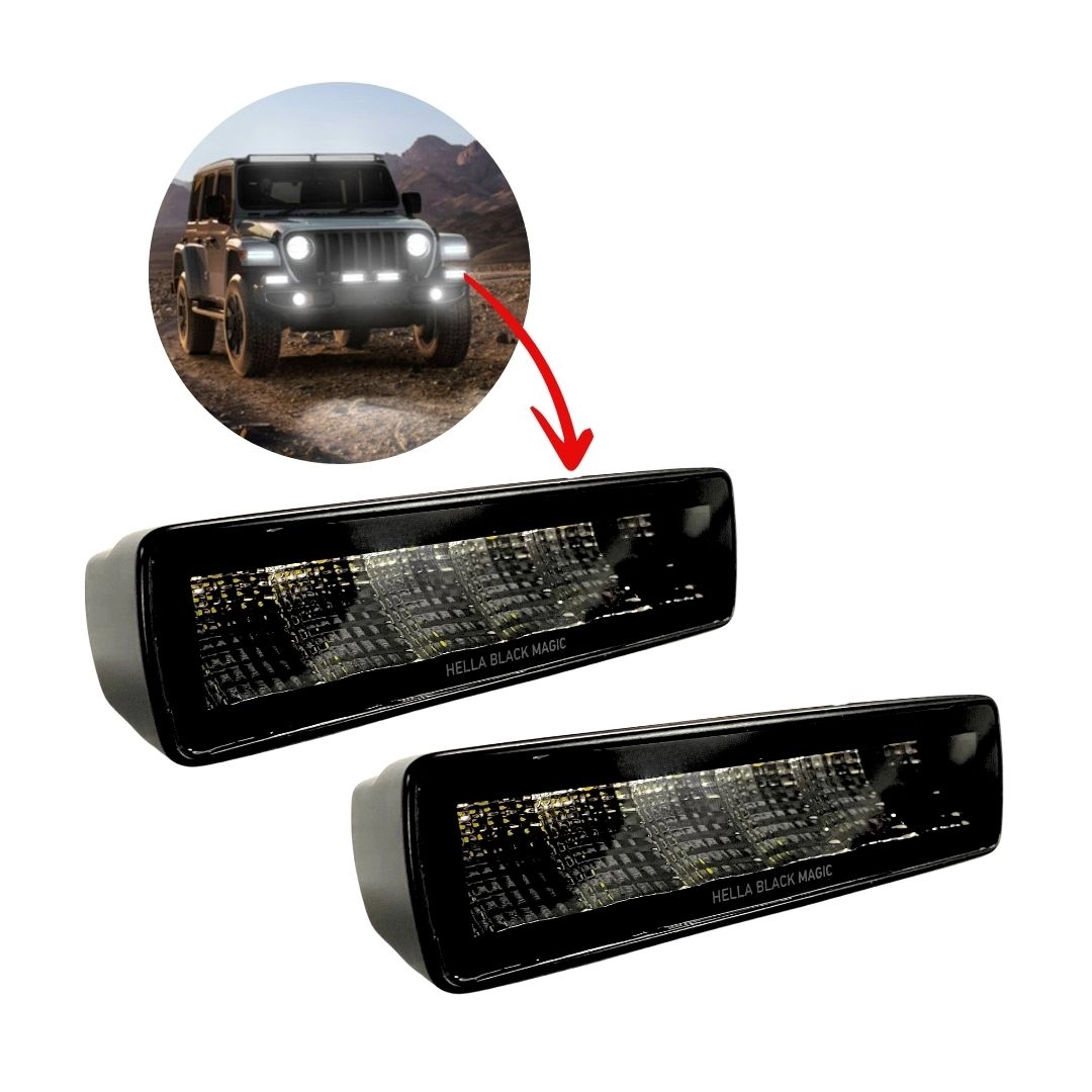 Par Barra Led Farol Neblina Auxiliar Black Magic Flood Hella