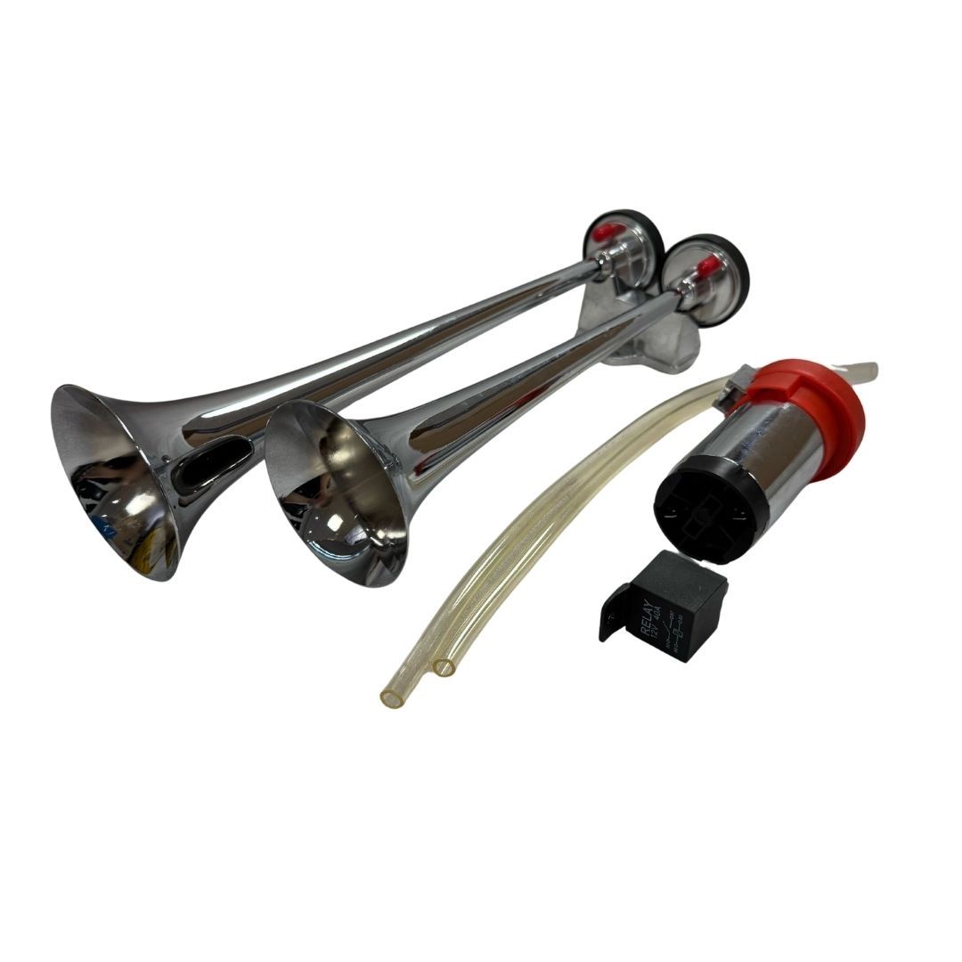 Buzina Marítima 2 Cornetas Cromadas Com Compressor 12v 20a Caminhão Ônibus Van Carro Vetor VT053 Buzina Marítima 2 Cornetas Cromadas Com Compressor 12v 20a Caminhão Ônibus Van Carro Vetor VT053