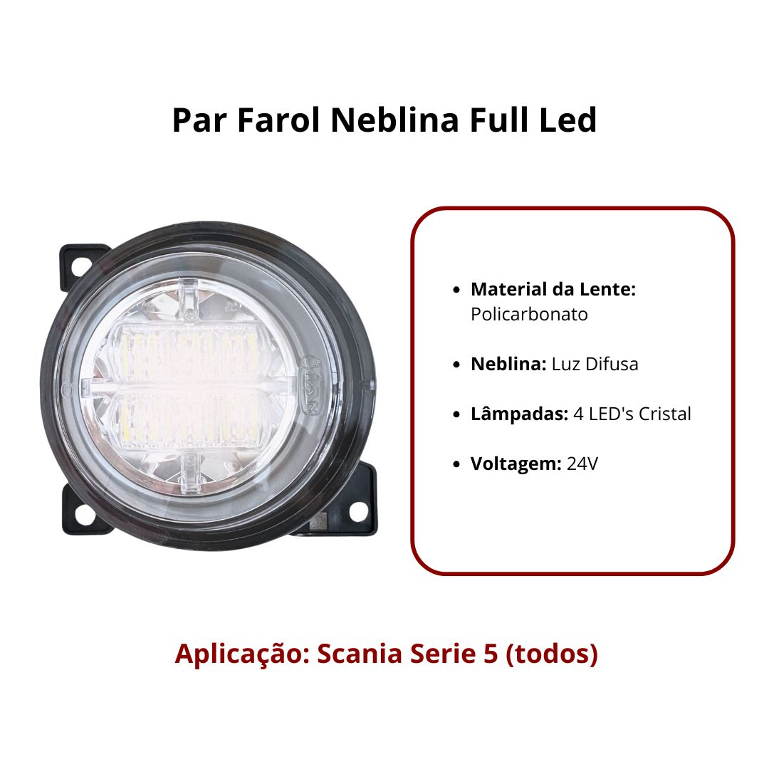 Par Farol Auxiliar Neblina Para Scania Serie 5 Full Led Farol Neblina Scania S5 Led Plug e Play