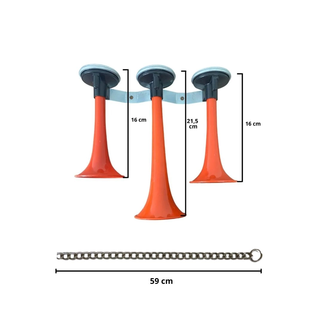 Kit Buzina Verdureiro 3 Cornetas Com Válvula Cordinha Metal 