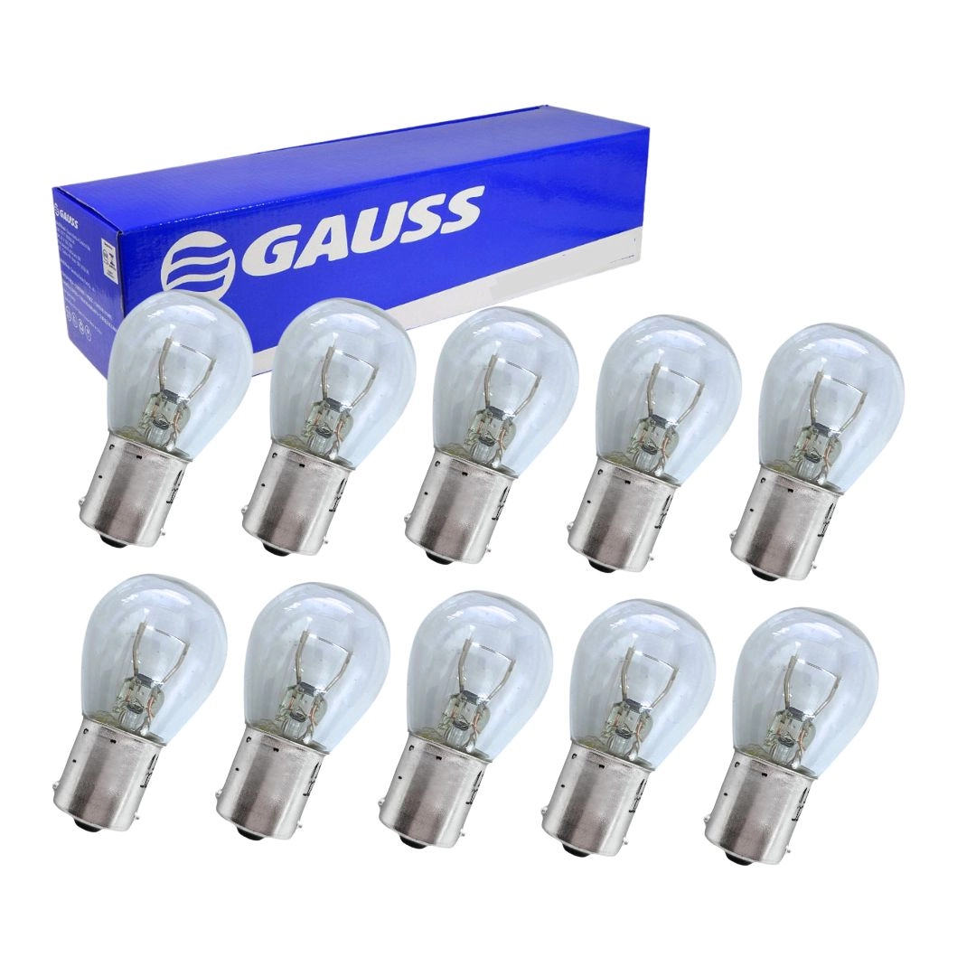 Kit 10 Lampadas 1141 24V Lâmpada 1 Polo P21W 21W Gauss GL1141B Luz Freio Posição Freio Ré