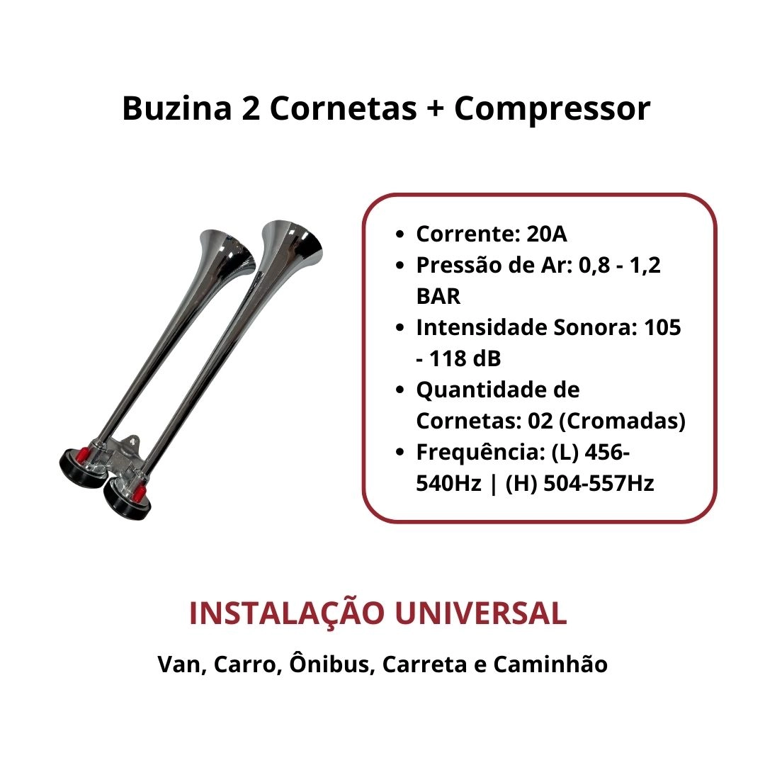 Buzina Marítima 2 Cornetas Cromadas Com Compressor 12v 20a Caminhão Ônibus Van Carro Vetor VT053 Buzina Marítima 2 Cornetas Cromadas Com Compressor 12v 20a Caminhão Ônibus Van Carro Vetor VT053