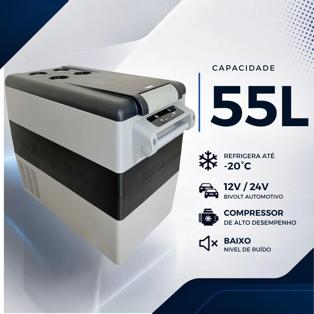 Geladeira Portátil 55L 12/24V 110/220V Caminhão Ônibus Van Camping Barco Lancha Pesca Maxfreeze
