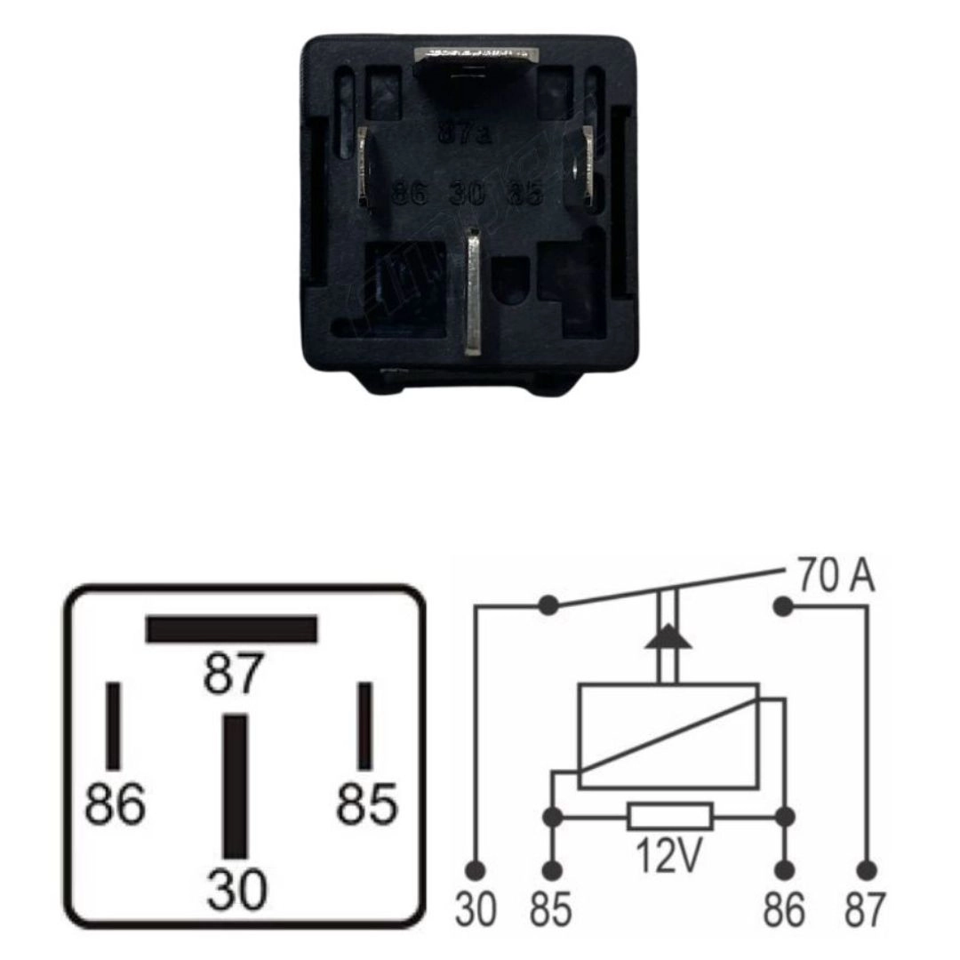 Rele Auxiliar Universal 12V 70a 4 Terminais Com Suporte DNI0122