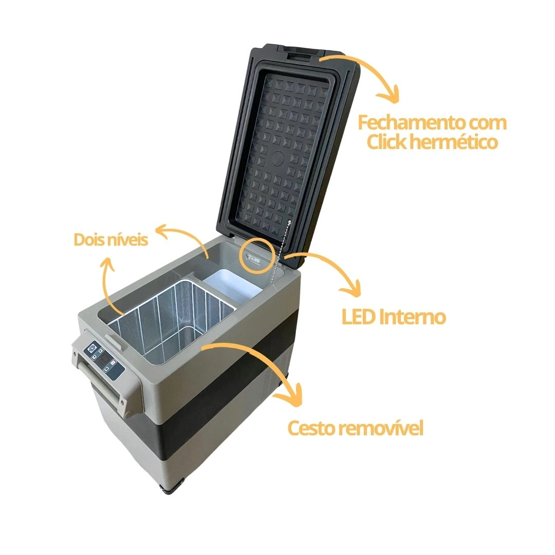 Geladeira Portátil 55L 12v/24v 110v/220v Caminhão Ônibus Van