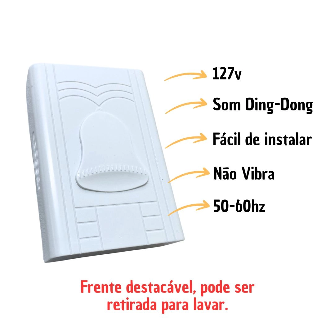 Campainha Musical Ding Dong 127V Branco Com Fio P/ Porta Campainha Musical Ding Dong 127V Branco Com Fio P/ Porta