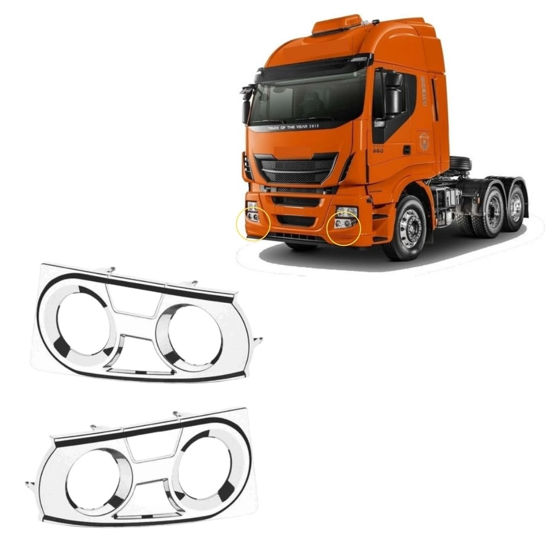 Par Moldura Farol Auxiliar Compativel Iveco Stralis Cromado