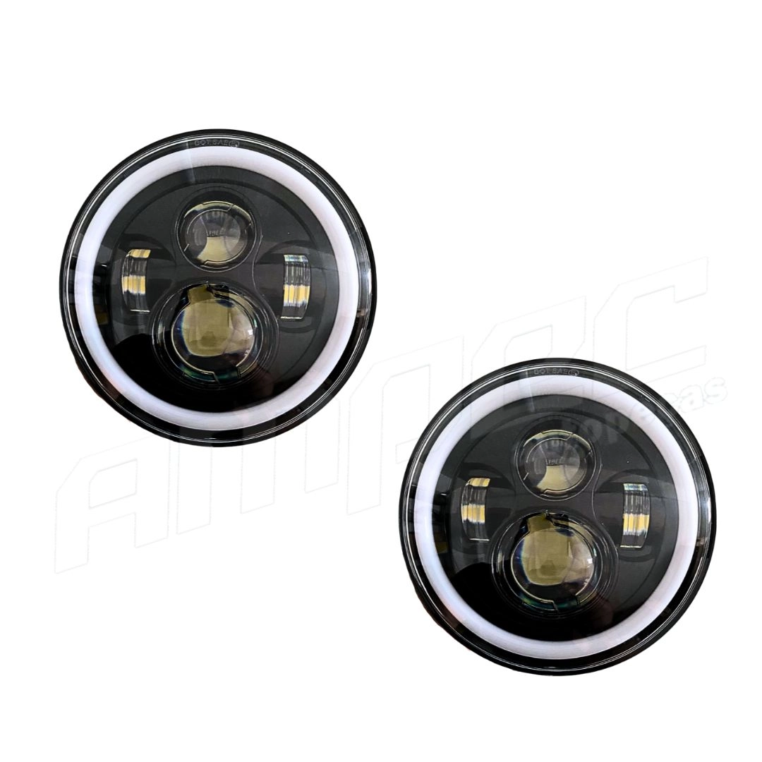 Kit 2 Farol Angel Eyes Defender LED Jeep Troller Fusca Kombi