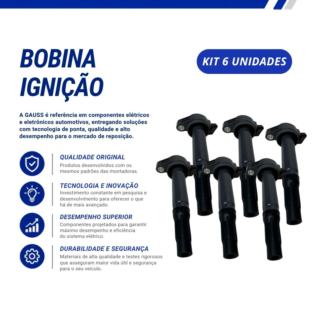 Kit 6 Bobinas de Ignição Tipo Caneta 12V 4 Pinos Para Toyota Camry V6 3.5 Lexus ES350 RX350 V6 3.5 e Rav4 Gauss