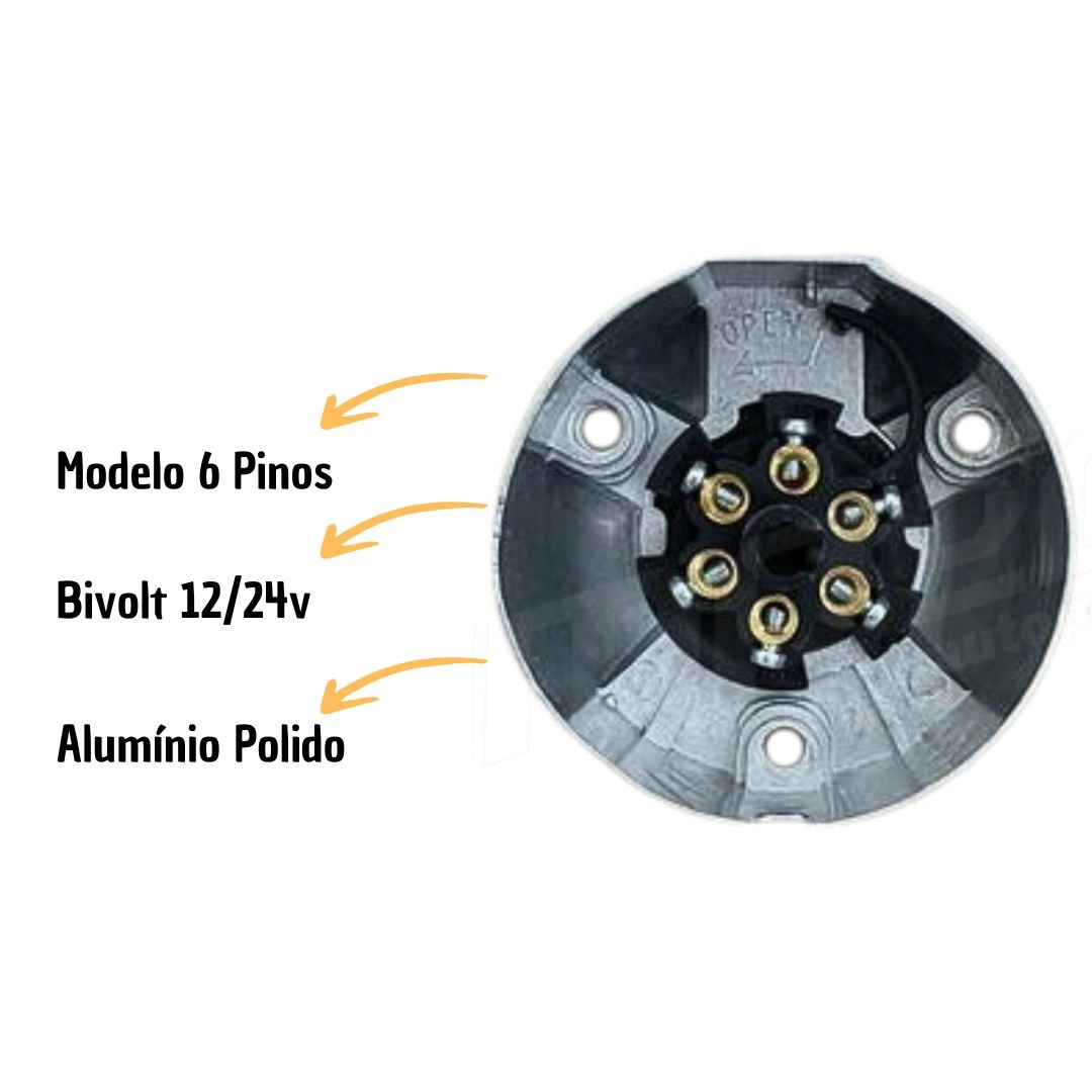 Tomada Elétrica Femea 6 Polos Alumínio Reboque Carretinha Tomada Elétrica Femea 6 Polos Alumínio Reboque Carretinha