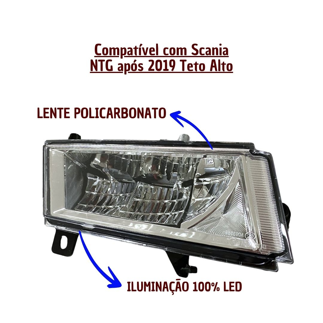 Farol Auxiliar de Milha Neblina LED 24V Conector 4 Pinos Lado Direito Para Scania Série 6 NTG P G R S Após 2019 Farol Auxiliar de Milha Neblina LED 24V Conector 4 Pinos Lado Direito Para Scania Série 6 NTG P G R S Após 2019