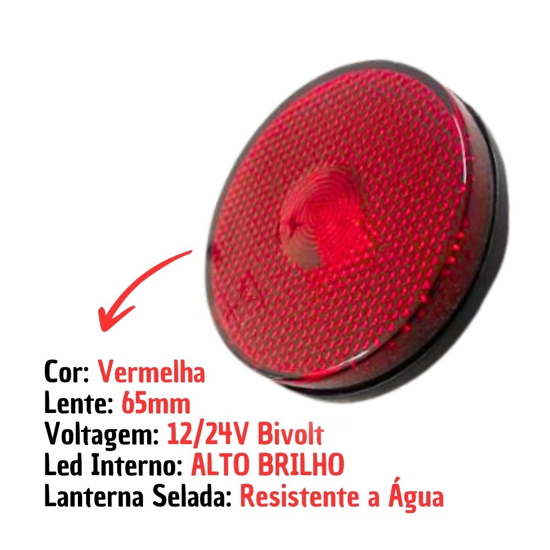 Kit 10 Lanterna Lateral Implemento P 65mm Sem Suporte LED Vermelha Para Carreta Caminhão Trailer Reboque Kit 10 Lanterna Lateral Implemento P 65mm Sem Suporte LED Vermelha Para Carreta Caminhão Trailer Reboque