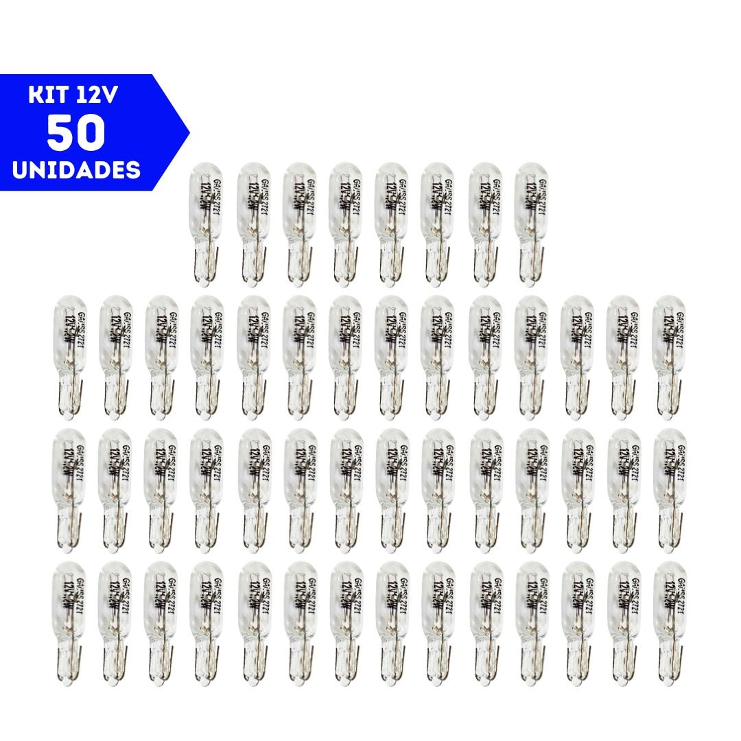 Kit 50 Lâmpadas Para Painel Carro Esmagada Pinguinho T5 12v