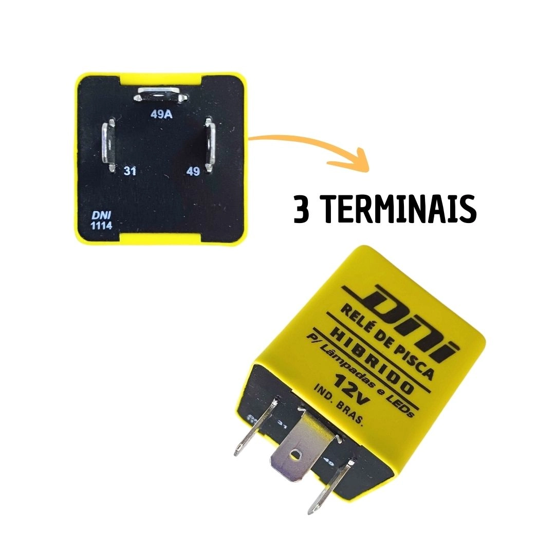 Relé de Pisca Seta Híbrido Eletrônico 12V 3 Terminais 120W Lâmpadas Comuns e LED Carro Moto Caminhão DNI Original DNI111 Relé de Pisca Seta Híbrido Eletrônico 12V 3 Terminais 120W Lâmpadas Comuns e LED Carro Moto Caminhão DNI Original DNI111