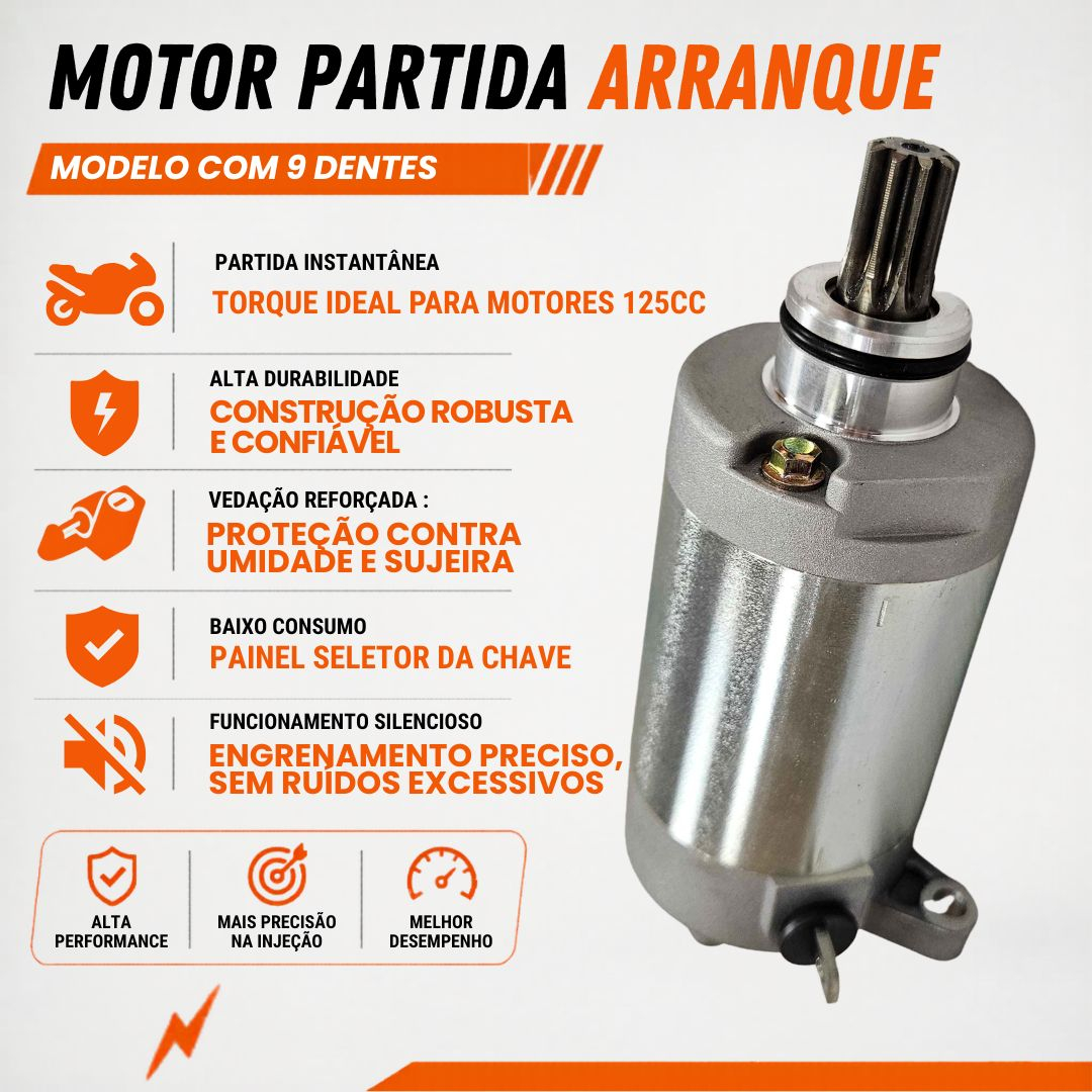 Motor de Arranque Partida 9 Dentes 12V Yamaha YBR Factor 125 XTZ 125 TTR 125 Magnetron 90205530 5HH-81890-00
