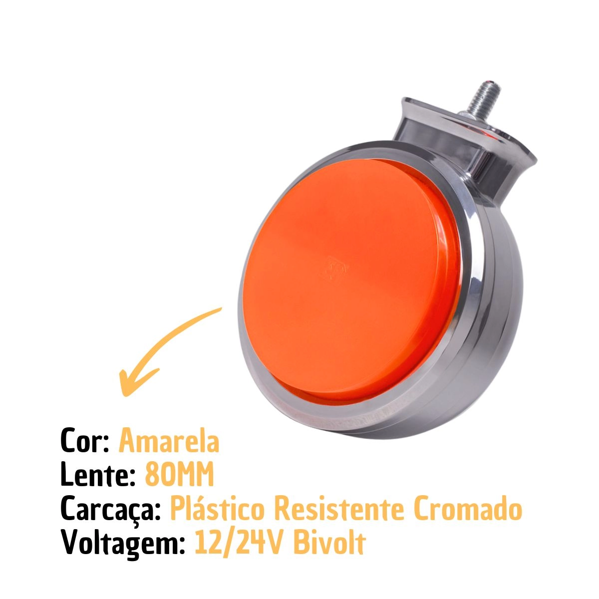 Kit 5 Lanterna Bojuda Foguinho LED Cromada Amarela + Suporte Kit 5 Lanterna Bojuda Foguinho LED Cromada Amarela + Suporte