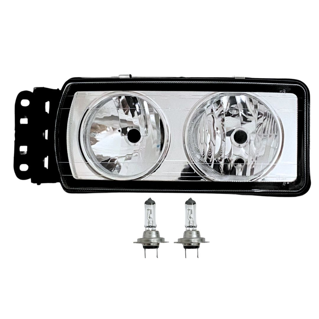 Kit Farol Dianteiro Vidro Fundo Cromado 24v Para Caminhão Iveco Stralis Tector Após 2006 Com Lâmpadas