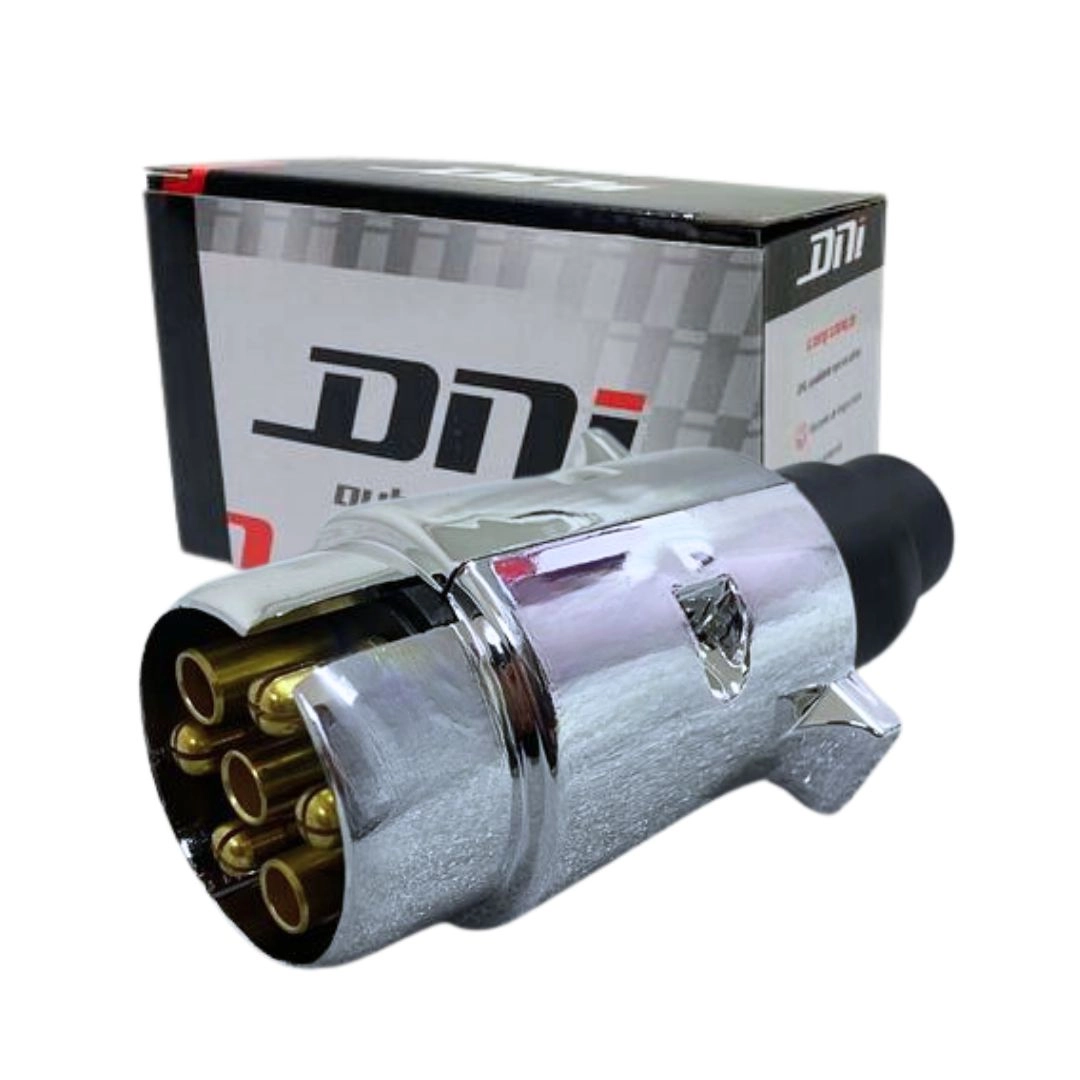 Plug Tomada Carretinha 7 P Macho Cromado Bivolt 12/24v DNI