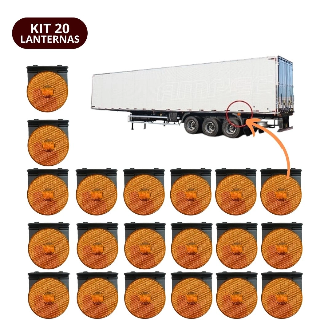 Kit 20 Lanternas Lateral Led Carreta Com Suporte Amarela G
