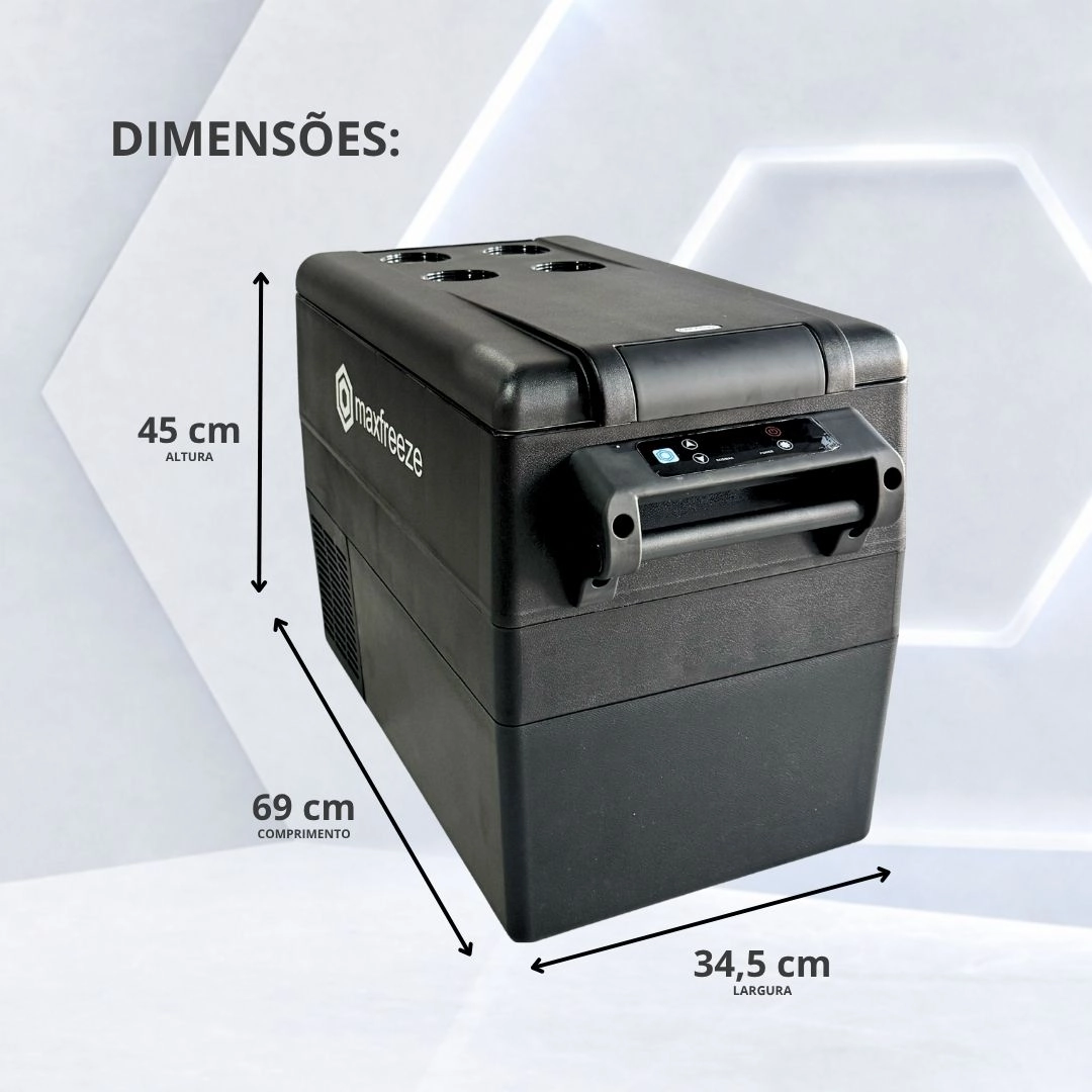 Geladeira Portátil Preta 45 Litros Freezer 12v/24v 110v/220v Caminhão Ônibus Van Carro Bluetooth Maxfreeze Geladeira Portátil Preta 45 Litros Freezer 12v/24v 110v/220v Caminhão Ônibus Van Carro Bluetooth Maxfreeze
