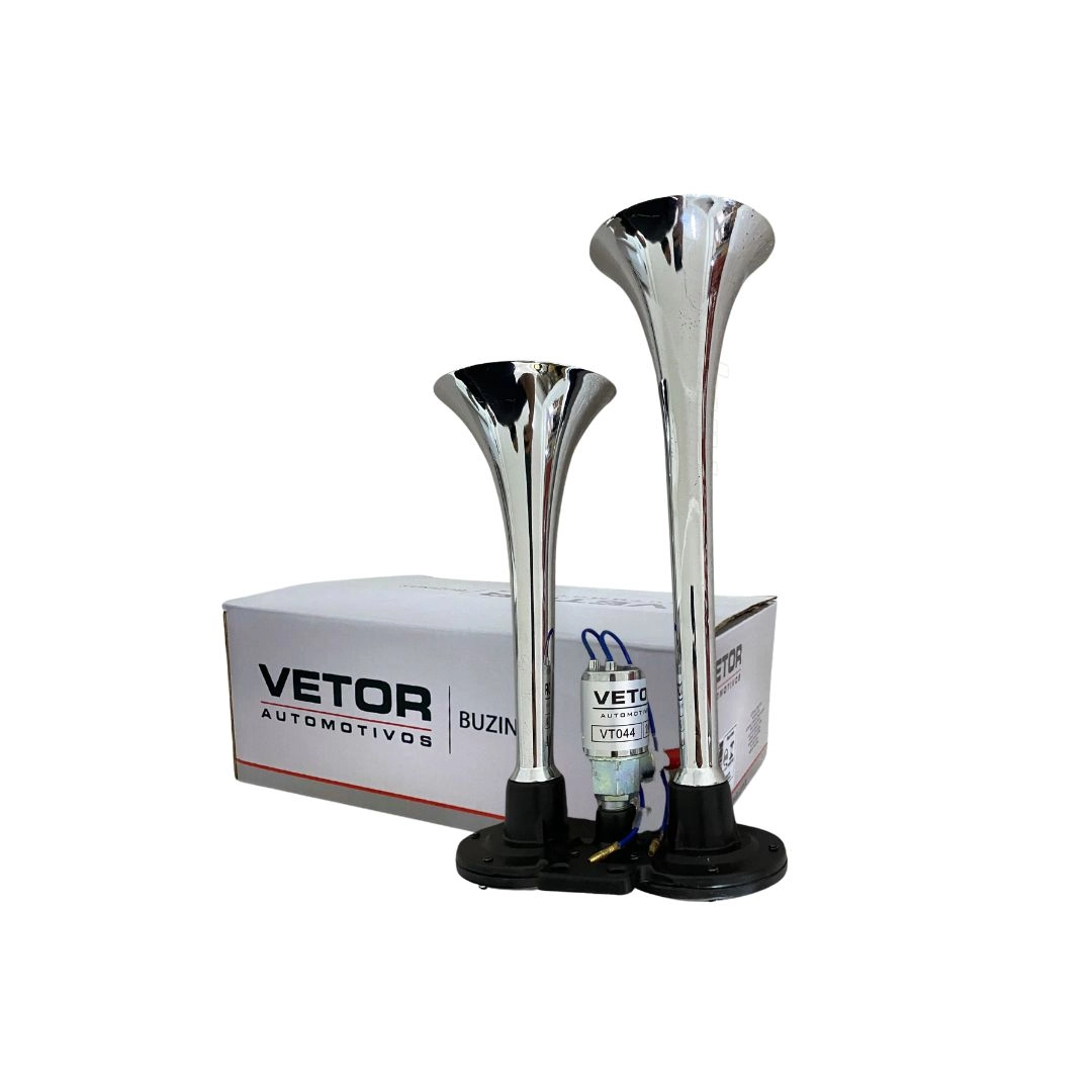 Buzina Ar Corneta Dupla Caminhão Cromada Com Válvula Solenoide Buzina Ar 2 Corneta 24v
