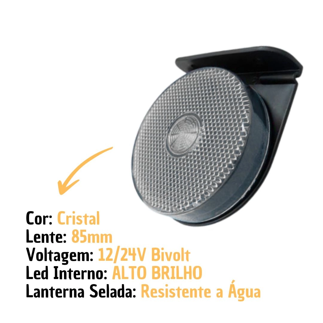 Lanterna Lateral LED Para Caminhão Reboque Randon Guerra Facchini Bivolt Cristal Com Suporte