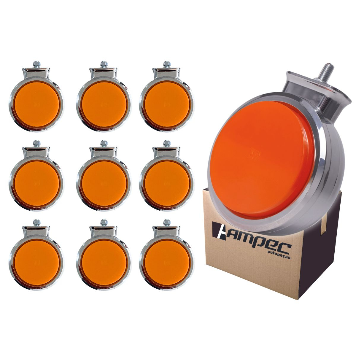 Kit 10 Lanterna Lateral LED Para Caminhão e Carreta Bivolt Cristal Com Suporte Laranja
