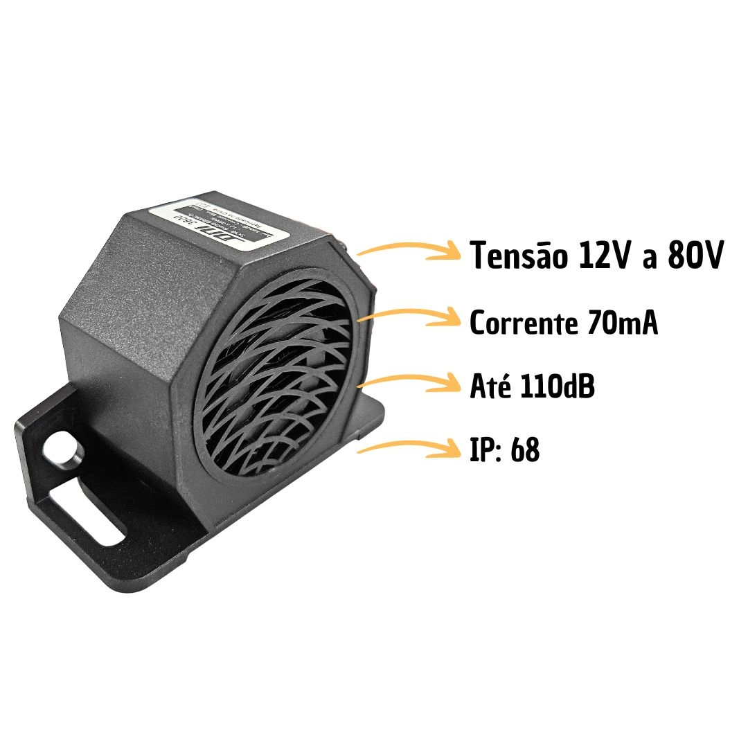 Sirene Marcha Ré Direcional Universal 12v a 80v Som Branco