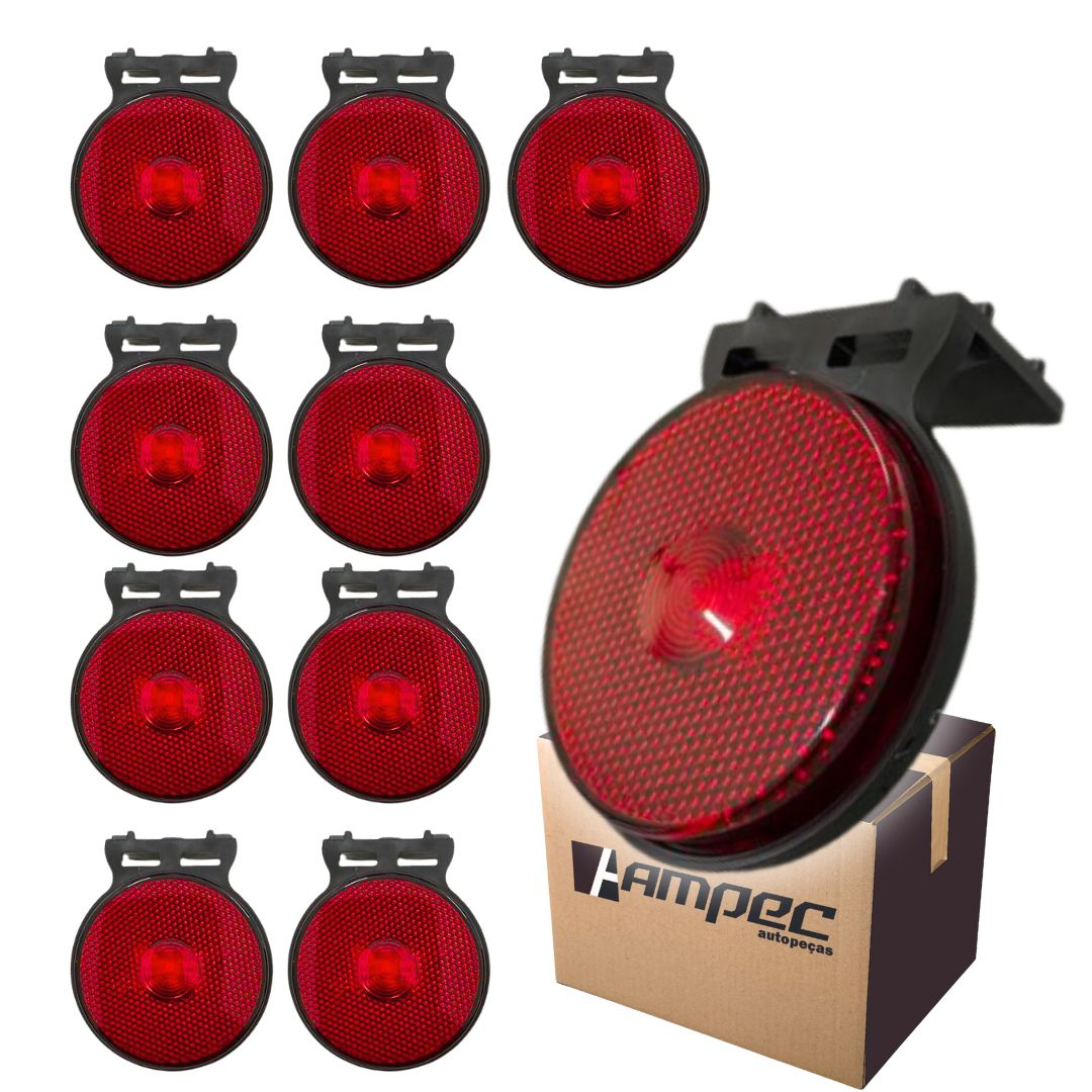 Kit 10 Lanterna Lateral Implemento P 65mm Com Suporte LED Vermelha Para Carreta Caminhão Trailer Reboque