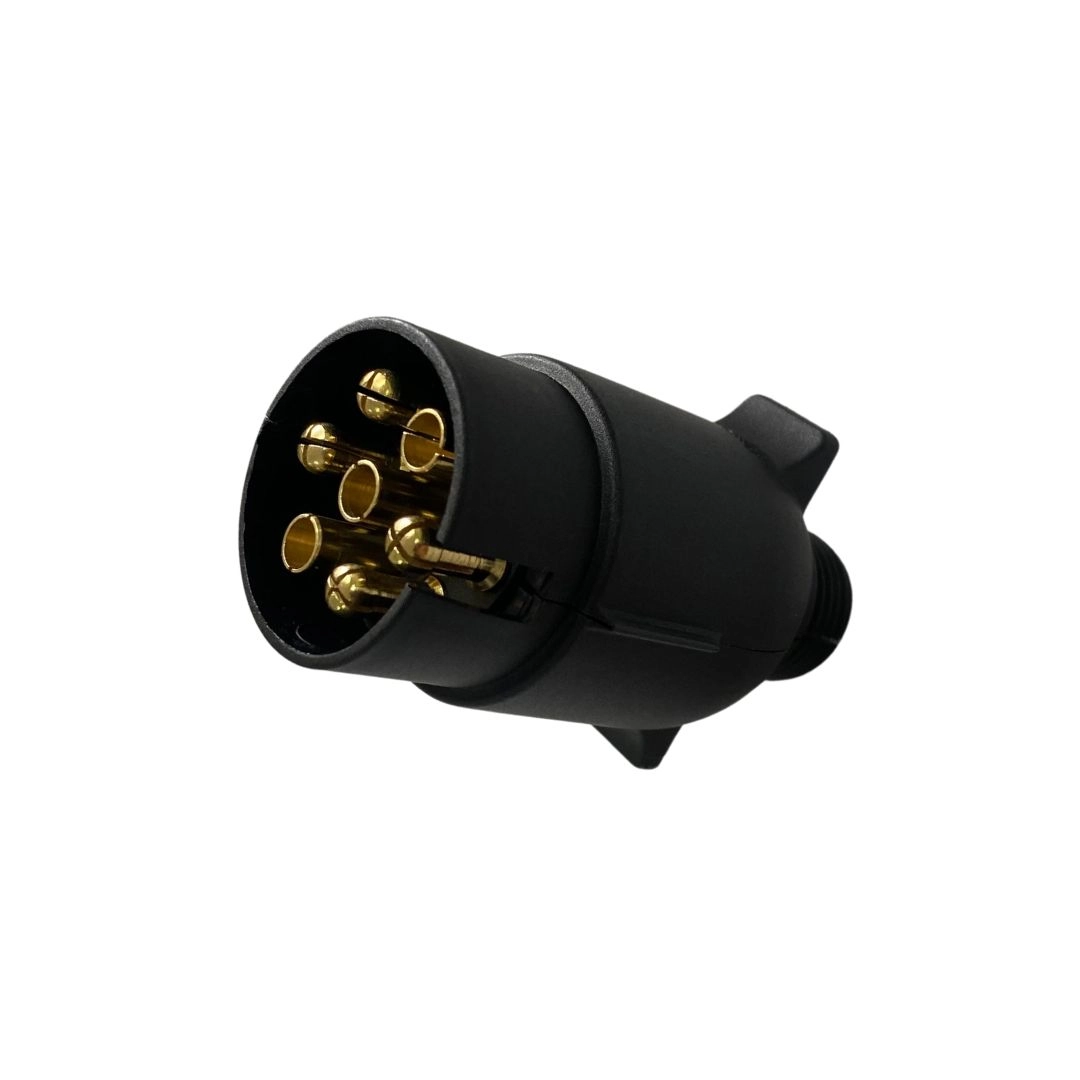 Tomada Elétrica Para Engate Redonda 6 Polos Macho Plástico Preto 12/24V