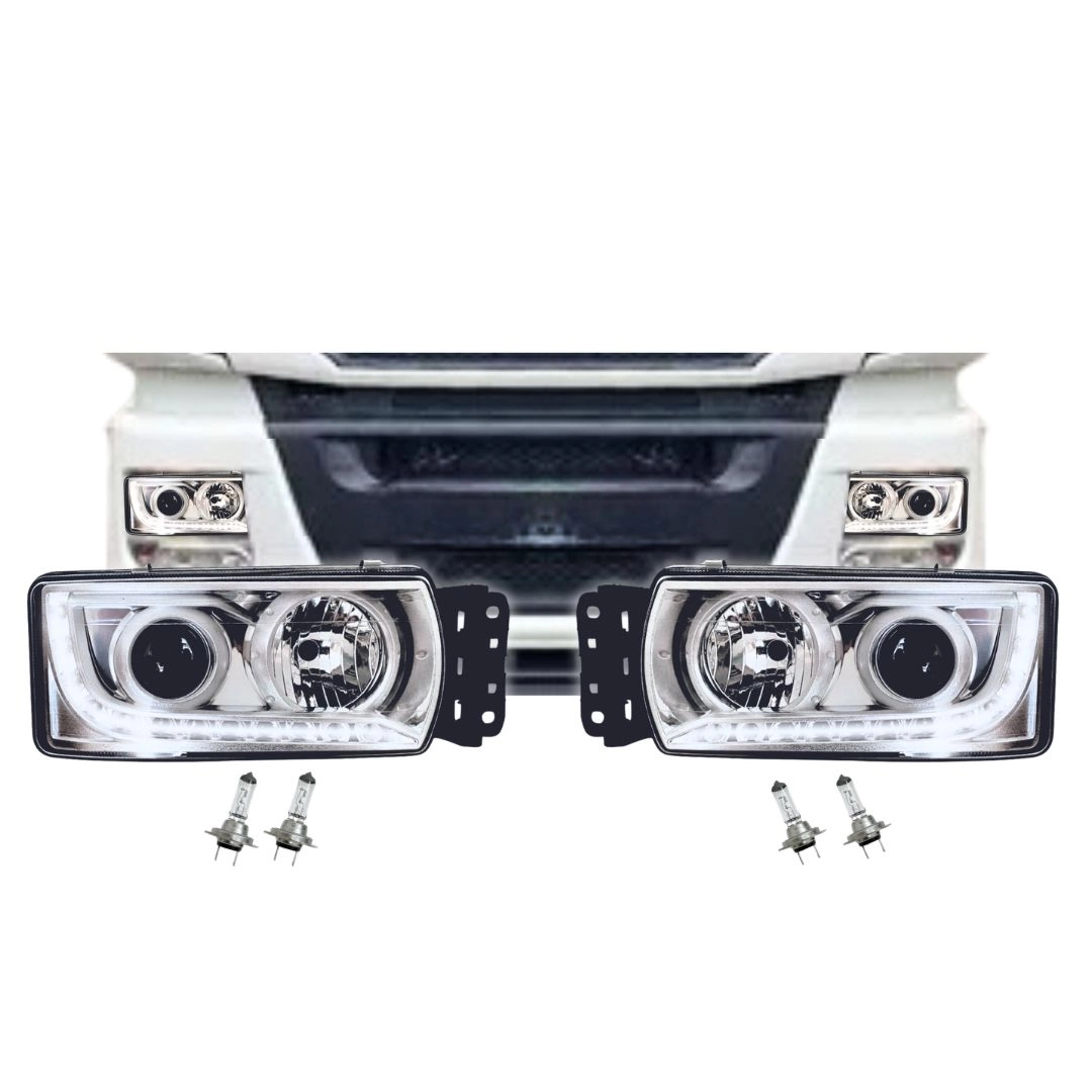Par Farol Para Iveco Stralis Hi-Way Fundo Cromado Led Par Farol Para Iveco Stralis Hi-Way Fundo Cromado Led